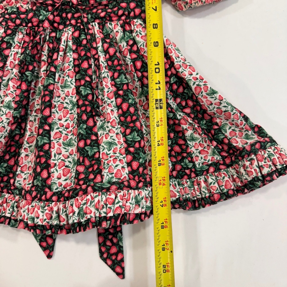 Vintage Strawberry Print Ruffle Dress Girls Toddler Red/Black Floral Cottagecore - Picture 6 of 6